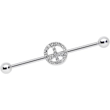Load image into Gallery viewer, 14G Clear Gem Peace Sign Industrial Barbell 38mm

