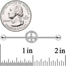 Load image into Gallery viewer, 14G Clear Gem Peace Sign Industrial Barbell 38mm
