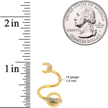 Load image into Gallery viewer, 14G 1/2 Clear Gem Gold Tone Saturn Moon Spiral Twister Belly Ring
