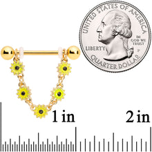 Load image into Gallery viewer, 14G 3/4 Gold Tone Yellow Sunflower Dangle Nipple Ring Set
