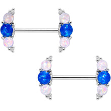 Load image into Gallery viewer, 14G 9/16 Faux Blue White Opal Curve Barbell Nipple Ring Set
