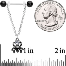 Load image into Gallery viewer, 14G 5/8" Clear CZ Gem Spider Web Black Dangle Nipple Ring Set

