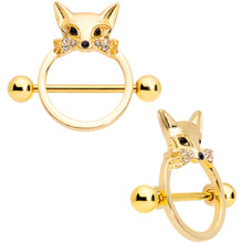 Load image into Gallery viewer, 14G 13/16 Clear Black Gem Gold Tone Fox Nipple Shield Set
