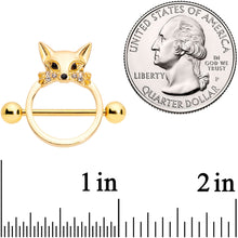 Load image into Gallery viewer, 14G 13/16 Clear Black Gem Gold Tone Fox Nipple Shield Set
