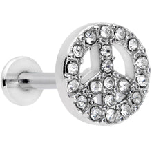Load image into Gallery viewer, 16G 3/8 Clear Gem Retro Peace Sign Labret Monroe Tragus
