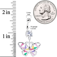 Load image into Gallery viewer, Green Pink Red CZ Gem Spring Butterfly Dangle Belly Ring
