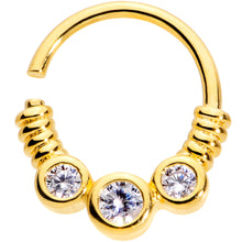 Load image into Gallery viewer, 16G 3/8 Clear CZ Gem Trio Gold Tone Coils Closure Ring

