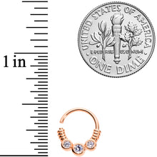 Load image into Gallery viewer, 16G 3/8 Clear CZ Gem Trio Rose Gold Tone Coils Closure Ring
