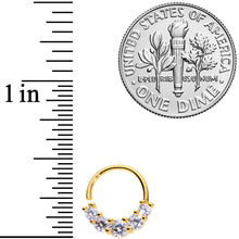 Load image into Gallery viewer, 16G 3/8 Clear CZ Gem Cluster Gold Tone Closure Ring
