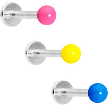 Load image into Gallery viewer, 16G 5/16 Blue Pink Yellow Glow Ball Labret Set of 3
