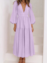 Load image into Gallery viewer, Lightweight Deep V-Neck Balloon Sleeve Maxi Dress Elegant &amp; Flowing Silhouette Unique Dress
