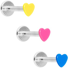 Load image into Gallery viewer, 16G 5/16 Blue Pink Yellow Glow Heart Labret Set of 3

