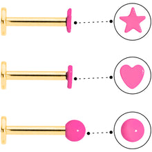 Load image into Gallery viewer, 16G 5/16 Gold Tone Pink Glow Star Heart Labret Set of 3
