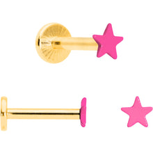 Load image into Gallery viewer, 16G 5/16 Gold Tone Pink Glow Star Heart Labret Set of 3
