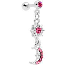 Load image into Gallery viewer, 16G 1/4 Pink Gem Moon Dangle Cartilage Tragus
