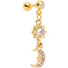 Load image into Gallery viewer, 16G 1/4  Aurora Gem Gold Tone Moon Dangle Cartilage Tragus
