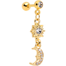 Load image into Gallery viewer, 16G 1/4 Clear Gem Gold Tone Moon Dangle Cartilage Tragus
