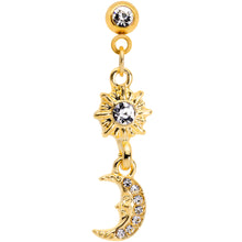 Load image into Gallery viewer, 16G 1/4 Clear Gem Gold Tone Moon Dangle Cartilage Tragus
