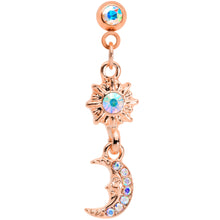 Load image into Gallery viewer, 16G 1/4 Aurora Gem Rose Gold Tone Moon Dangle Cartilage Tragus
