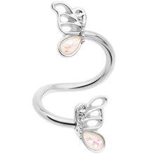 Load image into Gallery viewer, White Faux Opal Butterfly Spiral Twister Belly Ring
