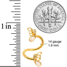 Load image into Gallery viewer, White Faux Opal Gold Tone Butterfly Spiral Twister Belly Ring
