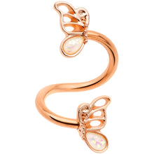 Load image into Gallery viewer, White Faux Opal Rose Gold Tone Butterfly Spiral Twister Belly Ring
