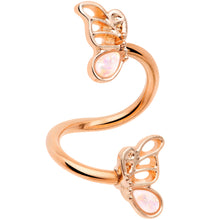 Load image into Gallery viewer, White Faux Opal Rose Gold Tone Butterfly Spiral Twister Belly Ring
