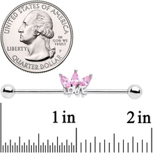 Load image into Gallery viewer, 14G Pink Gem Crown of Love Industrial Barbell 38mm
