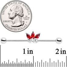 Load image into Gallery viewer, 14G Red Gem Crown of Love Industrial Barbell 38mm
