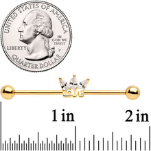 Load image into Gallery viewer, 14G Clear Gem Gold Tone Crown of Love Industrial Barbell 38mm
