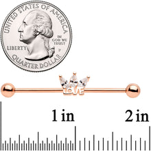 Load image into Gallery viewer, 14G Clear Gem Rose Gold Tone Crown of Love Industrial Barbell 38mm
