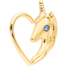 Load image into Gallery viewer, 18G 5/16 Aqua Gem Gold Tone Unicorn Left Heart Closure Ring
