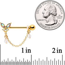 Load image into Gallery viewer, 14G 5/8 Aurora Gem Gold Tone Butterfly Dangle Nipple Ring Set
