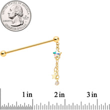 Load image into Gallery viewer, 14G Aurora Gem Gold Tone Star Dangle Industrial Barbell 38mm

