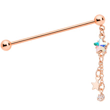 Load image into Gallery viewer, 14G Aurora Gem Rose Gold Tone Star Dangle Industrial Barbell 38mm
