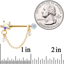 Load image into Gallery viewer, 14G 5/8 Aurora Gem Gold Tone Star Chain Dangle Nipple Ring Set
