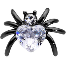Load image into Gallery viewer, 16G 1/4 Clear Gem Black Heart Spider Cartilage Tragus
