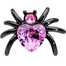Load image into Gallery viewer, 16G 1/4 Pink Gem Black Heart Spider Cartilage Tragus
