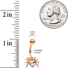 Load image into Gallery viewer, Clear Gem Rose Gold Tone Sexy Heart Spider Belly Ring
