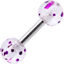 Load image into Gallery viewer, 16G 1/4 Purple Splatter Straight Barbell Cartilage Tragus Earring
