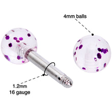 Load image into Gallery viewer, 16G 1/4 Purple Splatter Straight Barbell Cartilage Tragus Earring
