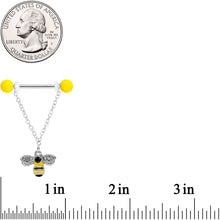 Load image into Gallery viewer, 14G 9/16 Black CZ Gem Yellow Flower Bee Dangle Nipple Ring Set
