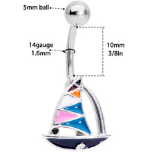 Load image into Gallery viewer, Black Gem White Pink Teal Nautical Sailboat Belly Ring
