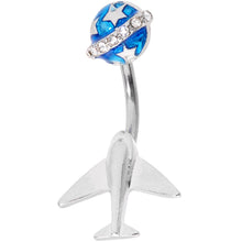 Load image into Gallery viewer, Clear Gem Blue World Traveler Airplane Double Mount Belly Ring

