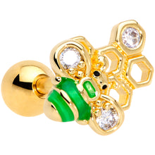 Load image into Gallery viewer, 16G 1/4 Clear Gem Gold Tone Green Bee Cartilage Tragus Earring
