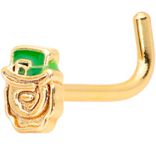 Load image into Gallery viewer, 18G 5/16 Green Gold Tone Lucky Leprechaun L Shaped Nose Ring
