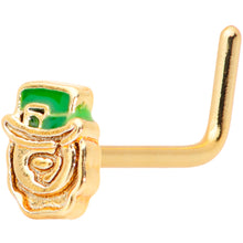 Load image into Gallery viewer, 20G 5/16 Green Gold Tone Lucky Leprechaun L Shaped Nose Ring
