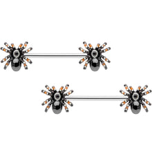 Load image into Gallery viewer, 14G 5/8 Tarantula Spider Halloween Barbell Nipple Ring Set
