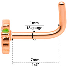 Load image into Gallery viewer, 18G 5/16 Green Rose Gold Tone Lucky Leprechaun L Shaped Nose Ring
