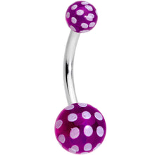 Load image into Gallery viewer, Purple White Polka Dot UV Reactive Acrylic Ball Belly Ring
